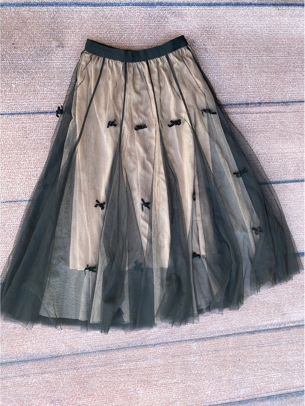 Whimsigoth black sheer mesh overlay black bow midi skirt small